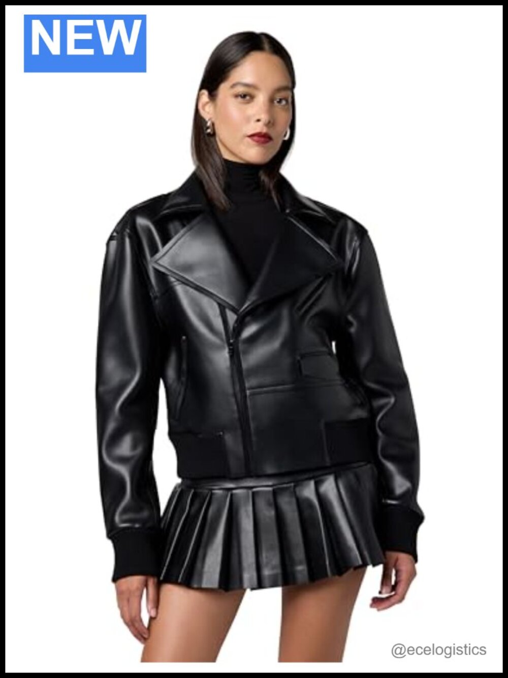 Women's Faux Leather Mini Moto Jacket Zip Closure Long Sleeve